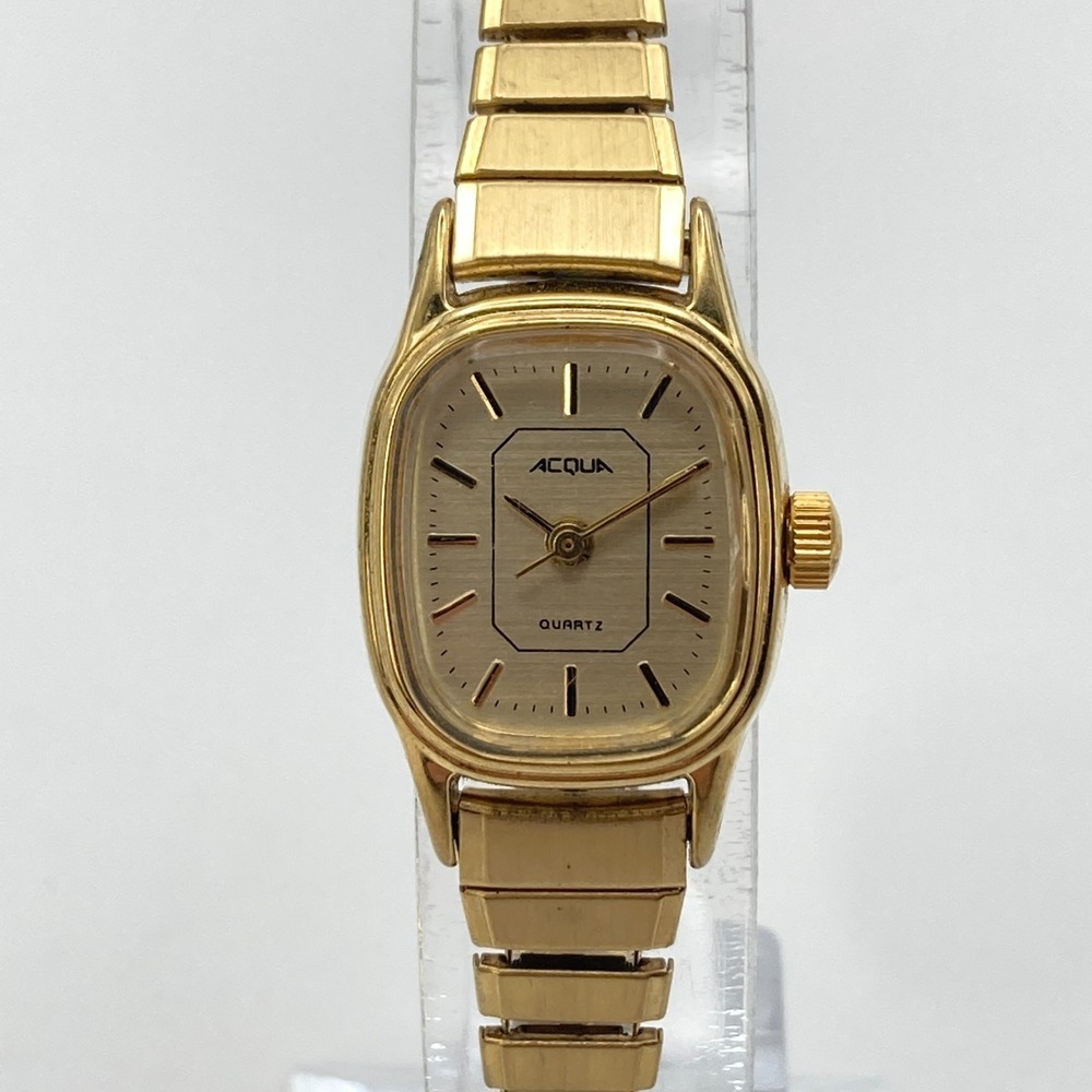 Vtg Timex Acqua Womens Watch 17mm Gold Tone Stretch Band New Battery SMALL 5.75"